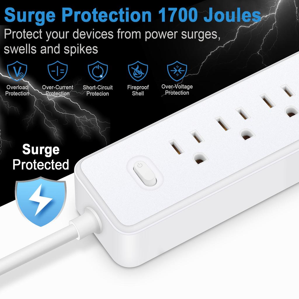Universal Electrical Socket Extension Cable USB Power Strip for Office 4pcs AC-Outlets 3 USB Ports Surge Protector