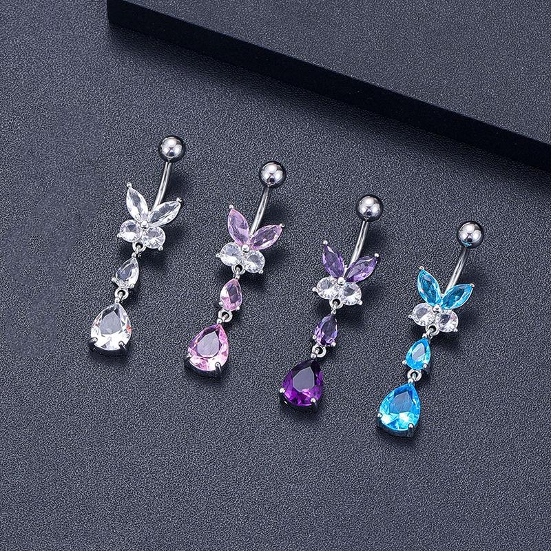 Stainless Steel Butterfly Zircon Belly Button Piercing Ring For Women Body Jewelry