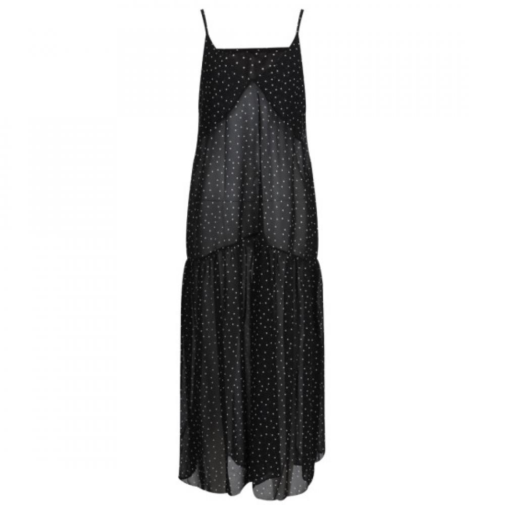 Shop   Women Dotted Sheer Layered Long Dress Ntt Wdr 21278 Black