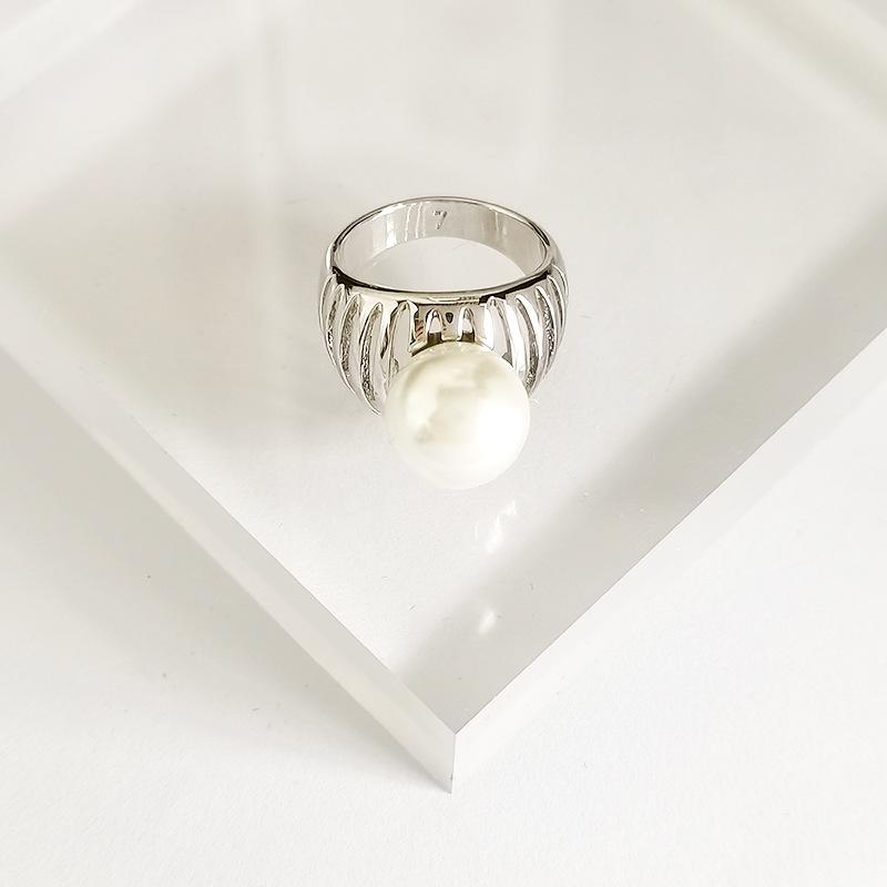 

Pearl ring female ins cold wind retro baroque metal simple temperament index finger ring 2025 new No. 8 срібний