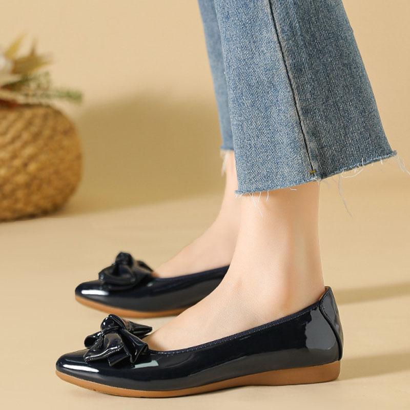 Women's Flats Shoes Solid color Pointed Toe Slip On Patent Leather Woman Shoes Casual Foldable Non-slip Ladies Loafers WSH5331