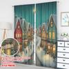 Classic Flat Printing Christmas Curtains Village Snow Town Scene Digital Printed Polyester Drapes Party Set Of 2 Made