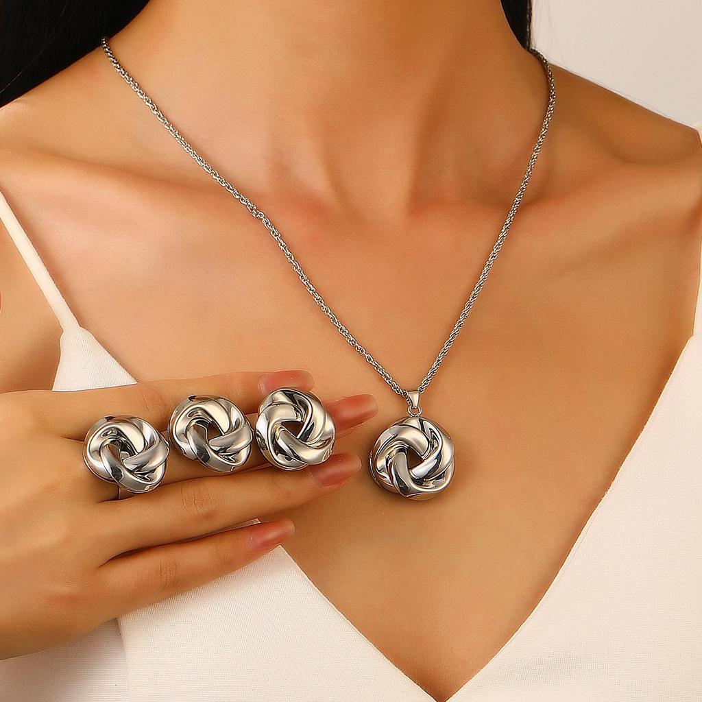 European & American Style Knot Jewelry Set: Women's Creative Necklace, Earrings, & Ring