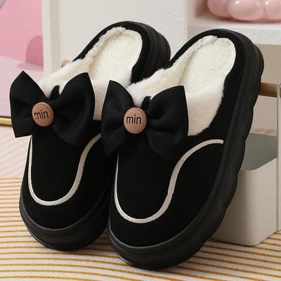 Dames Warme Huispantoffels Schattig Herfst Winter Nieuwe Aankomst Strik Dik Pluche Antislip Zachte Pantoffels Slaapkamer Platform Dames Slides