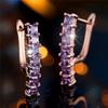 Luxury Female Purple Zircon Stone Hoop Earrings Fashion Rose Gold Color Wedding  For Women