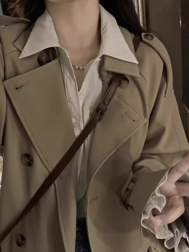 Women's Popular Khaki Trench Coat - British Style, Mid-Length, Petite Fit for Spring & Autumn 2025