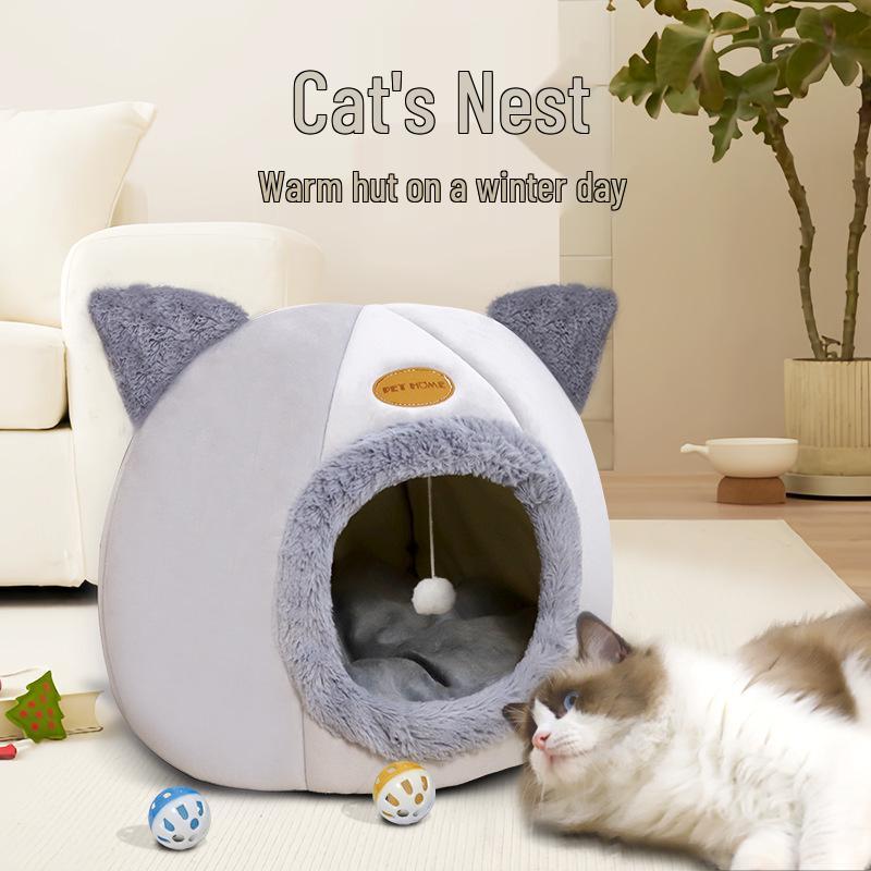 Cozy Winter Cat Bed: Thick, All-Season Semi-Enclosed Pet House