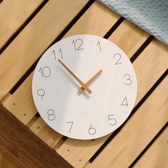 Mooas Flache Holz Mini 25cm 9.8 Zoll Holz Wanduhr Leises schleichendes Uhrwerk Dekorativ Batteriebetrieben Zuhause Wohnzimmer Küche Schlafzimmer Büro Hotel