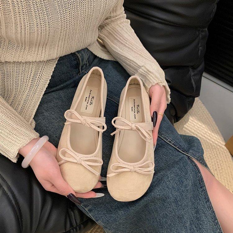 2025 early spring evening wind shoes flat shoes ballet shoes French bow Mary Jane shoes with skirt soft sole single shoes