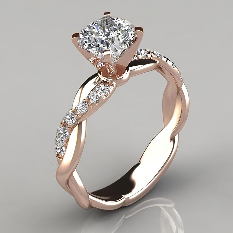 1pc Elegant Princess-Cut Synthetic Zirconia Engagement Ring - Twisted Band Design, Cubic Zirconia Accents, Perfect for Weddings, Parties, Anniversarie