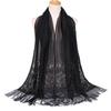 Women Fashion Elegant Solid Color Lace Hollow Tassel Muslim Scarf Headscarf