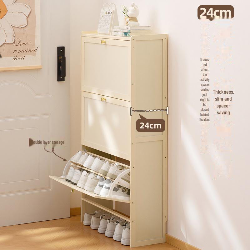 Slim Vertical Shoe Cabinet with Multi-Layer Storage and Doors