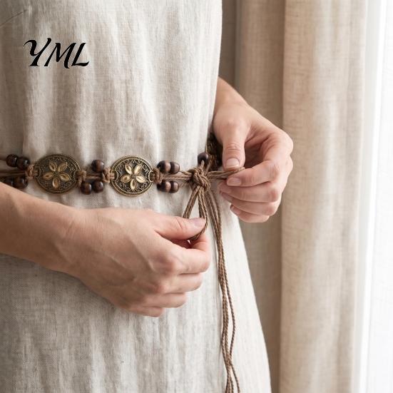 Braided Rope Waistband Bohemian Waist Belt for Women, Vintage Rhinestone Cord Handmade Ornament Chain, Adjustable Layered Belly Chain Dresses