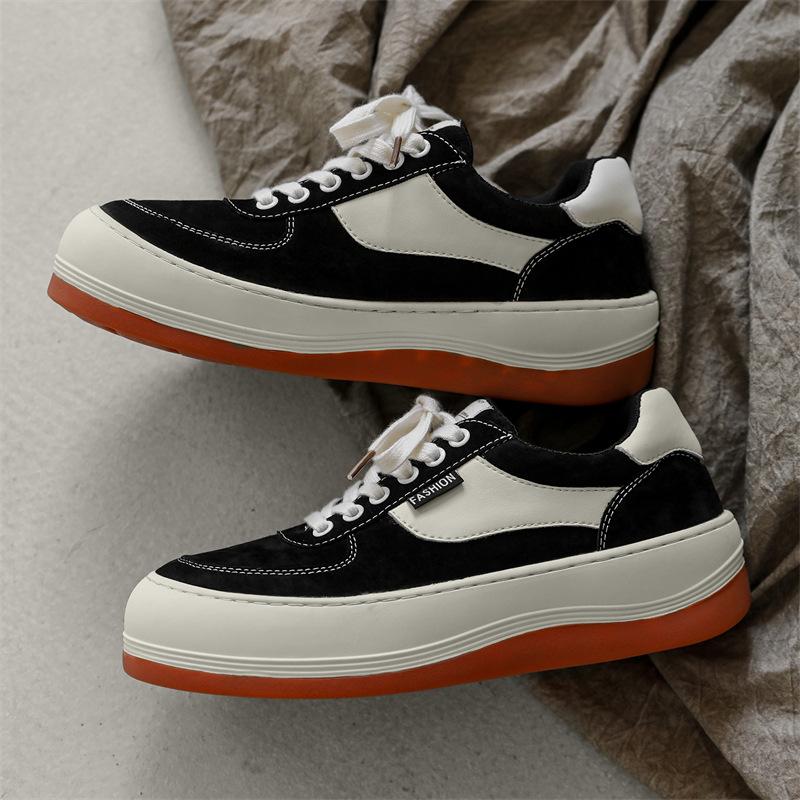 Fashion Men Casual Party Prom Dress Cow Suede Leather Shoes Lace-up Flats Platform Shoe Black Red Stylish Sneakers Street Style Footwear