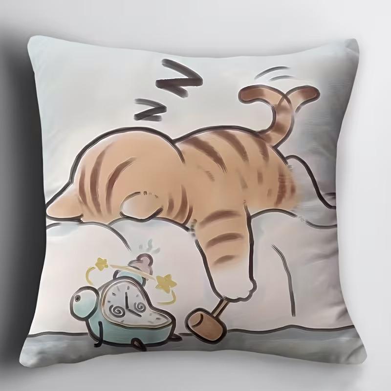 Colorful Bohemian Short Plush Pillowcase 45x45cm Adorable Kitten Living Room Bedroom Decor (Pillow Insert Not Included)