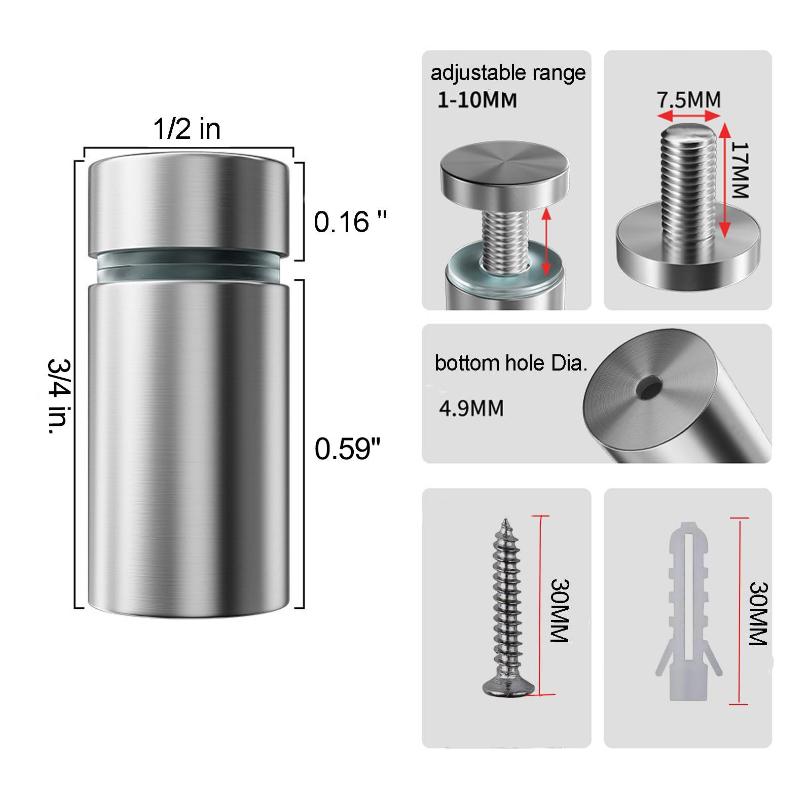 Винты для крепления знаков 1/2 x 1 дюйм из нержавеющей стали, настенные крепления, рекламные винты, крепеж для акриловых знаков (4Pcs)1/2  x 3/4  серебряный