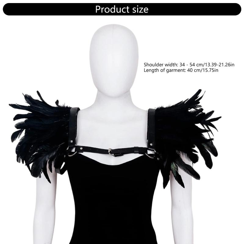 Medieval Feather Shawl Cape Shoulder Wrap Gothic Feather Shrug Poncho Halloween Cosplay Costume for Adults Women Men