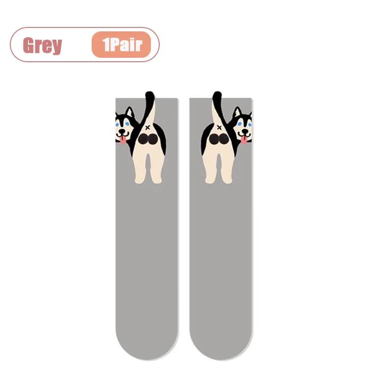 Whimsical Puppy Kitten Egg Socks Unisex Crew Length Cartoon Pattern for Women Men Couple All Season Wear Comfortable