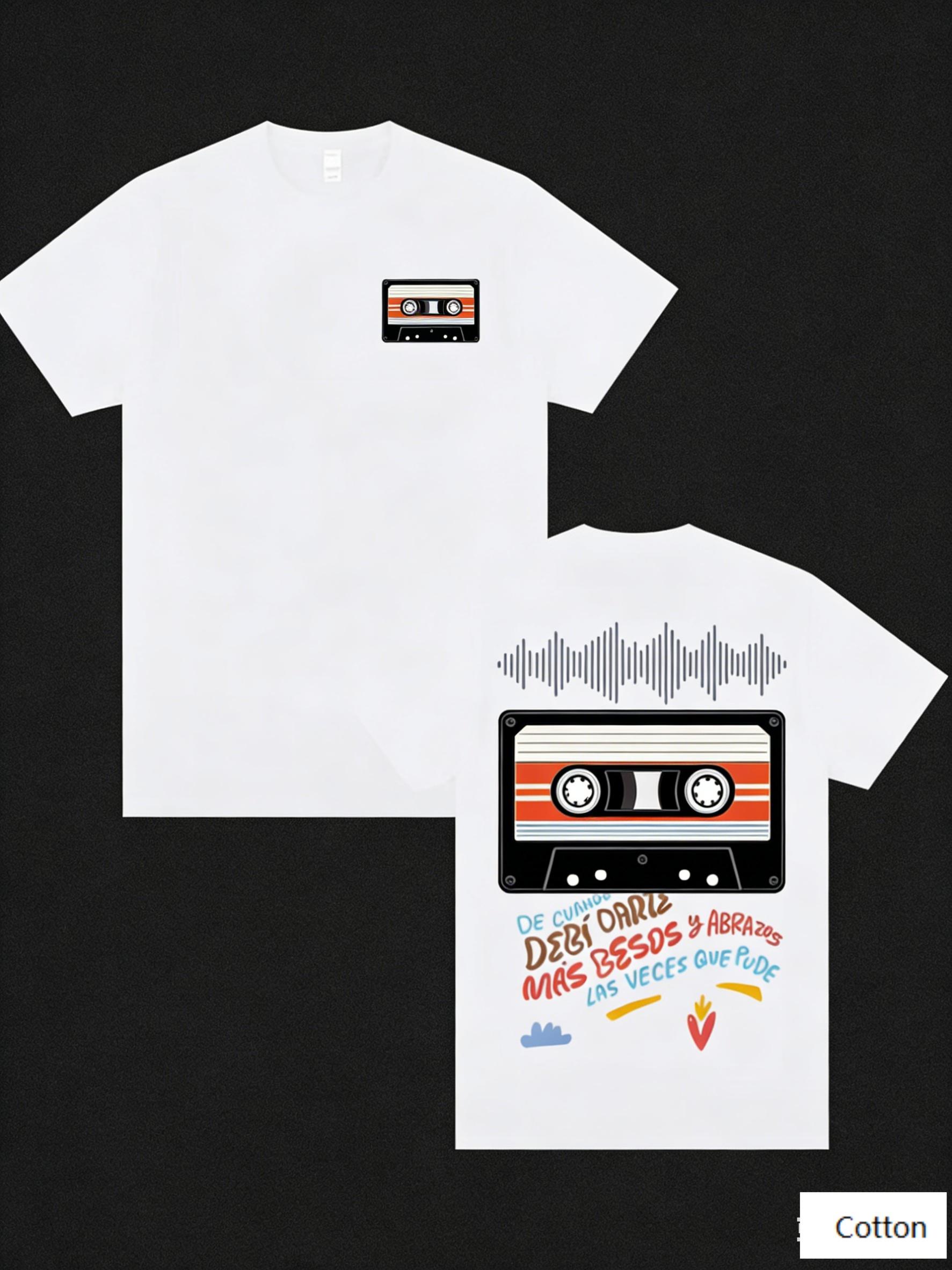 Oversized TShirt with Cassette Tape Waveform Graphic Loose Streetwear Style Soft Heavyweight Fabric Classic Crew Neck S
