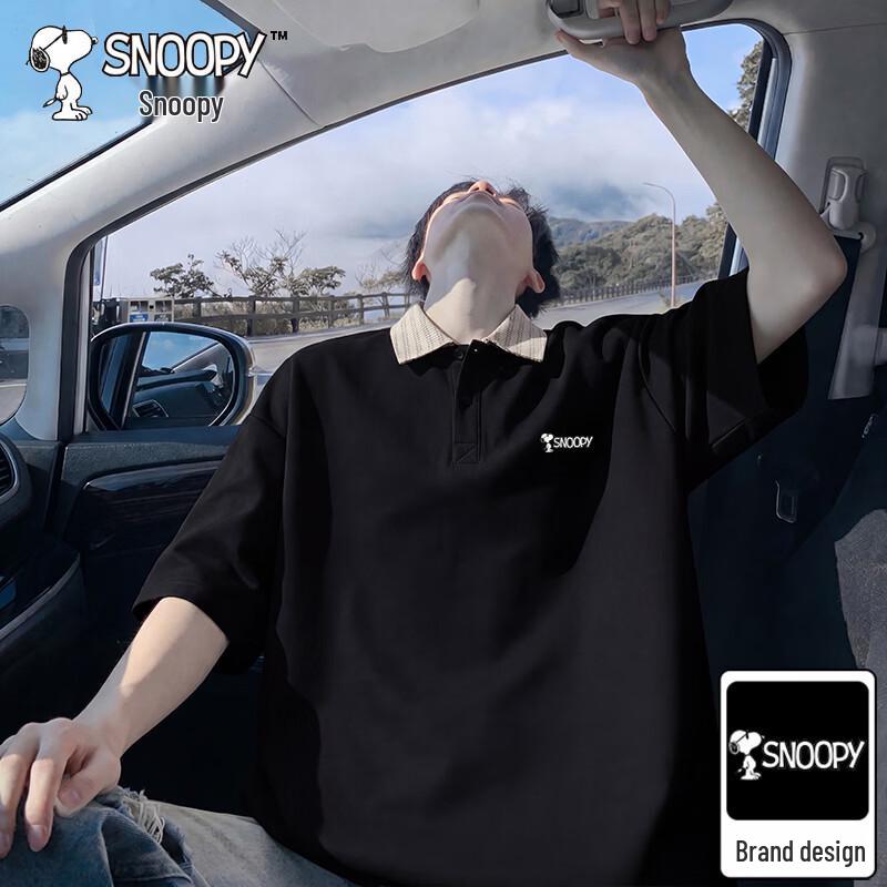 SNOOPY Men s American Style Faux Two-Piece Polo T-Shirt L