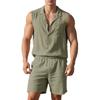 Loose Linen Sleeveless Collared Beach Shirt Casual Summer Fashion for Men Open Cardigan Style Clothing
