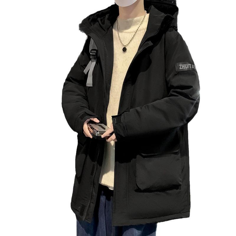 Down jacket men's new versatile thickened mid-length men's winter jacket trendy brand hooded men's clothing