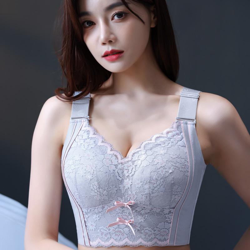 

Изысканный кружевной бюстгальтер больших размеров для женщин - удобная конструкция с пуш-апом на косточках, отделка фестонами, дышащий, регулируемые бретели 50/115E серый