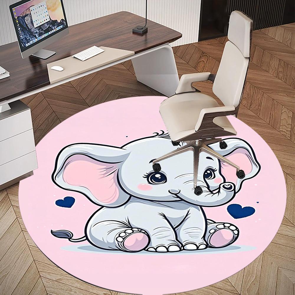 1PC Elephant Cute Hearts Round Chair Mat Area Rug - Non-Slip, Floor Mat for Office, Bedroom, Home Decor Christmas Gift C0528088
