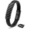 Armbånd 20cm Svart Gull PU Lær Armring Armsmykke Flettet Wrap Herre Herre