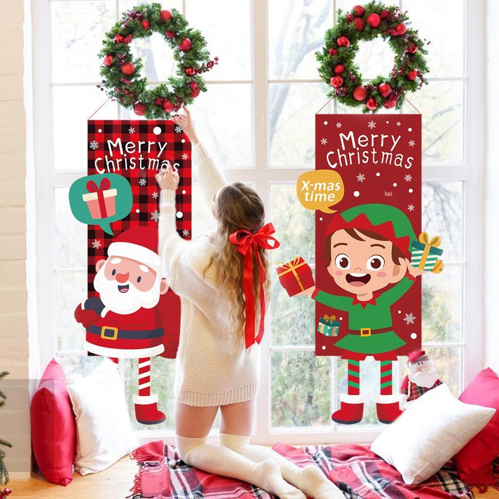 Striscione Appeso Decorazione Murale con Bambola Cartone Animato di Natale e Gambe Lunghe