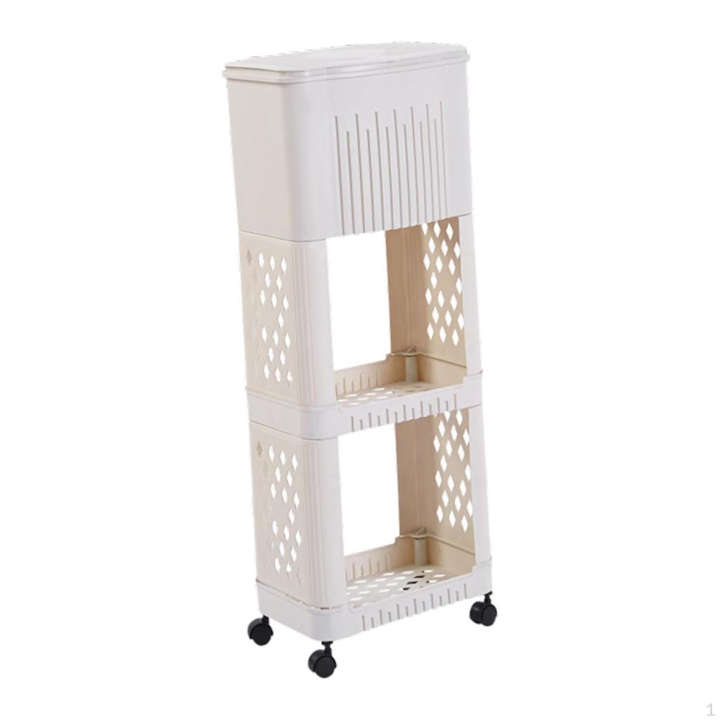 Kitchen Trash Can Garbage Bin with Storage Rack Holder Decor Container Rubbish Narrow