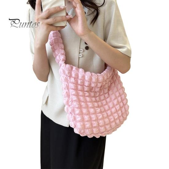 

Плиссированная сумка-тоут Cloud, однотонная сумка-пузырь, стеганая повседневная сумка через плечо для шопинга, работы, улицы розовый