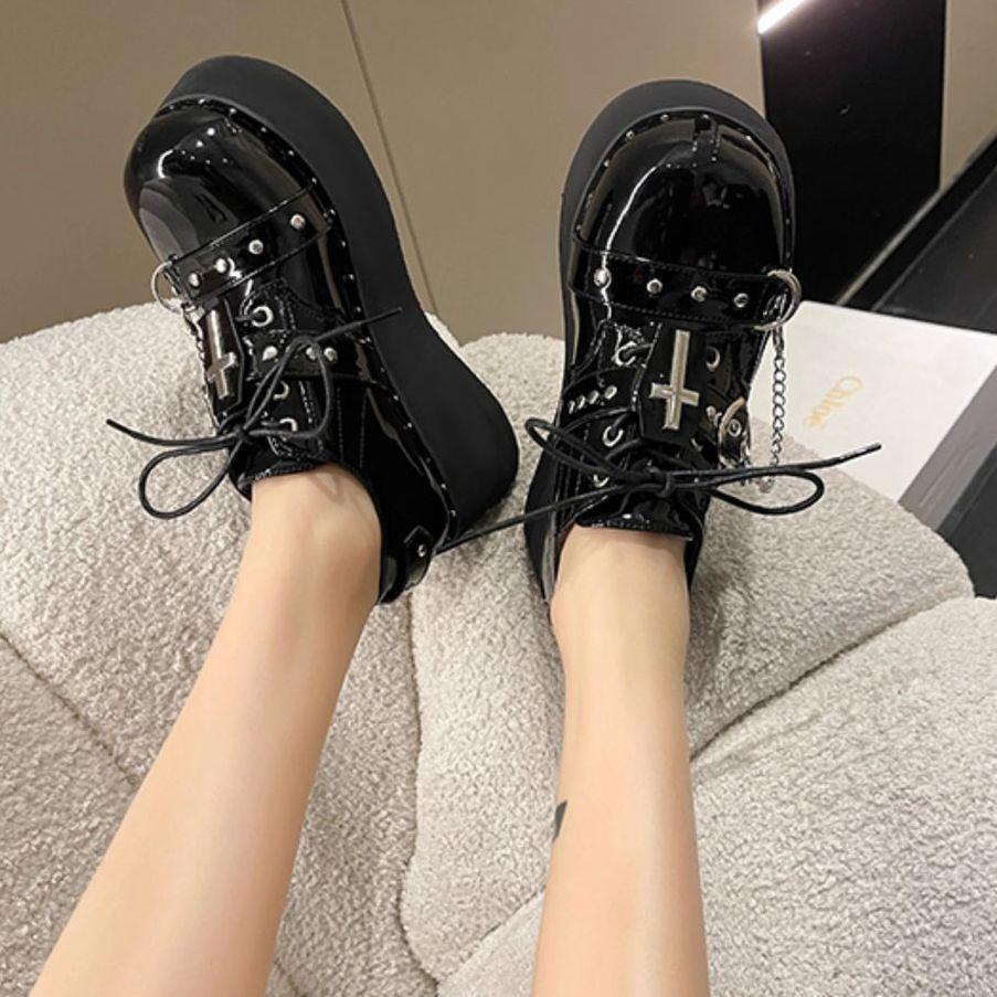 Fashion Ladies Pumps Black Platform Women's Gothic Shoes Round Toe Footwear Elegant Dress Fashion Popular Beau Today Quick Delivery Chic
