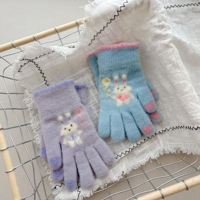 Children's Gloves Winter New Style Girls Windproof and Warm All-inclusive Warm Baby Cartoon Rabbit Cute