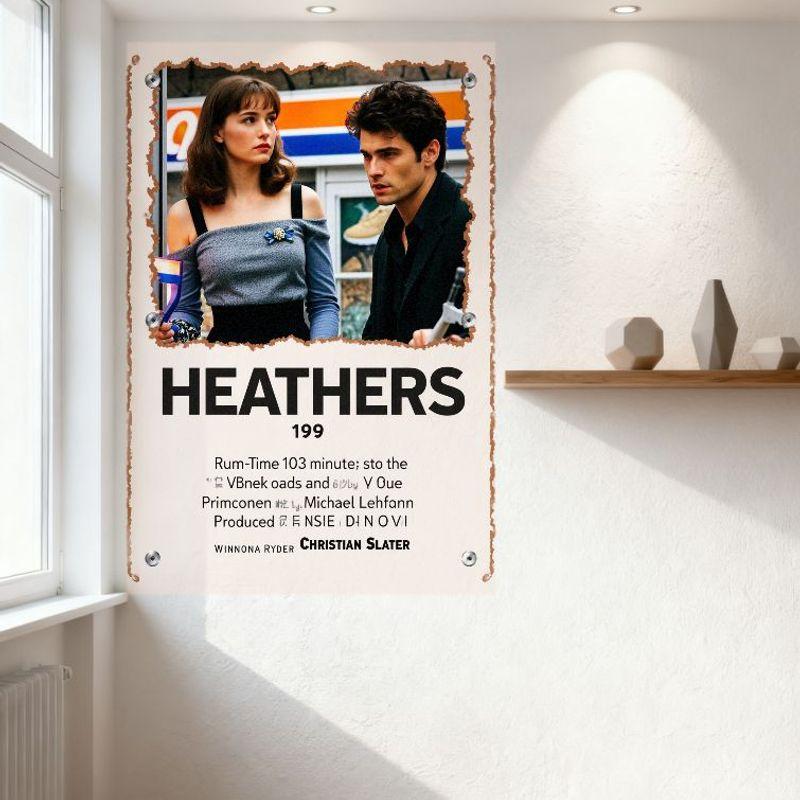 Heathers (1999) Vintage Metal Tin Sign Winona Ryder Christian Slater Movie Poster Distressed Wall Decor for Man Cave Bar Cafe
