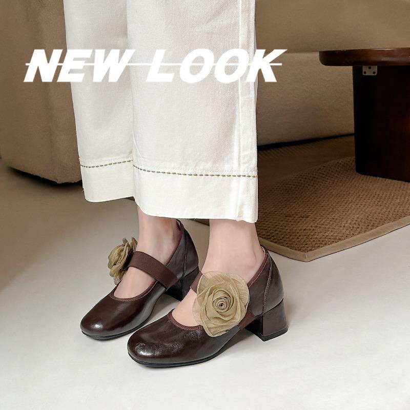 Size 33 small man heightening retro flower word with Mary Jane shoes women's ballet high heel light mouth single shoes