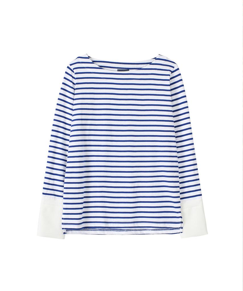 SALON DE YOHN Stripe Cuffs T_ Blue+Ivory