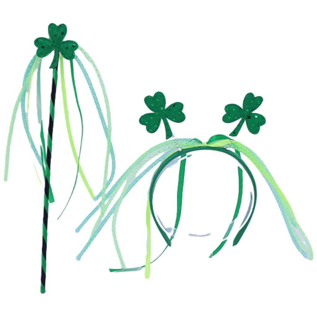 Adult Saint Patricks Day Headband/Magic Wand Green Color Irish Party Festival Flower Hair Hoop for Teens Headpiece