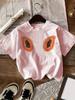 Papaya Print Round Neck Short Sleeve T-shirt Casual and Simple Style Suitable for Summer Ladies' Daily Wear