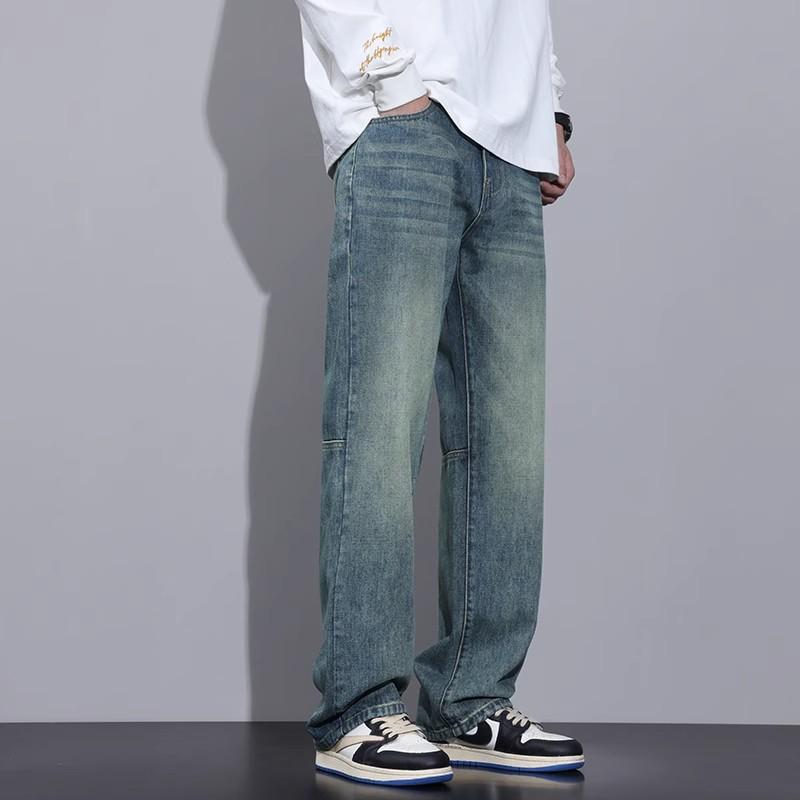 American retro jeans men's trendy brand loose straight spring and autumn new high street washed casual wide-leg trousers