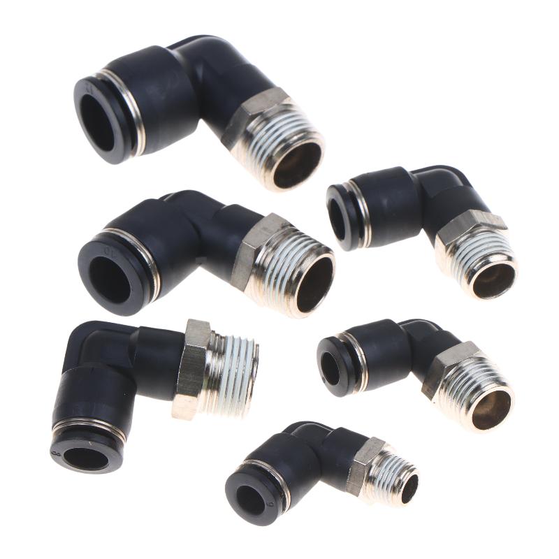 5Pcs 90 Degree Push Fit Copper Air Tube Connector Black Industrial Pneumatic Pl6-01/Pl6-02/Pl8-02/Pl8-03/Pl10-03/Pl12-03