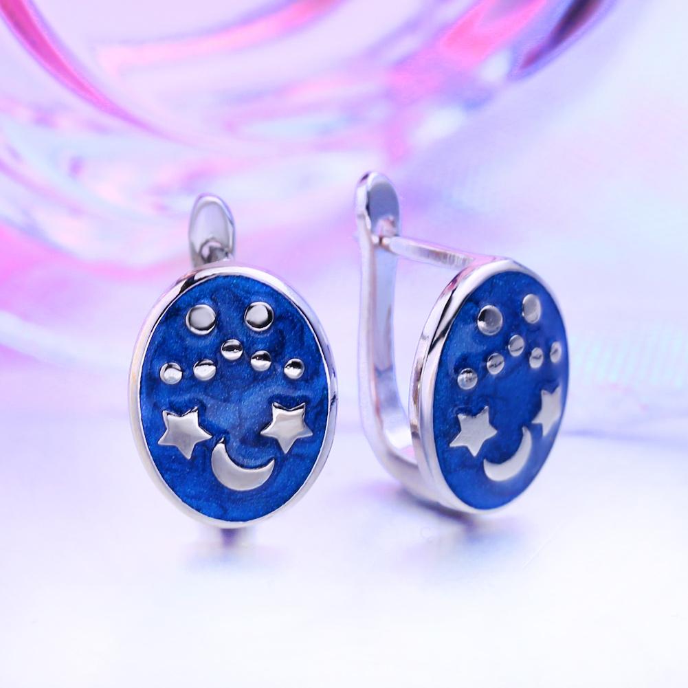 LSOOYH Clip Earrings Moon StarFashion Earring For Women Geometry Cubic Zirconia Blue Stud Earrings Jewelry