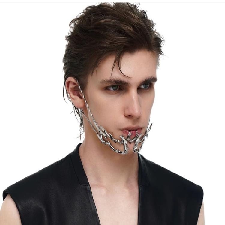 Set di 2 Maschere Mezzo Viso Accessorio Cosplay Unisex Catena per Viso Gioielli per Viso alla Moda Texture Rame per Festa di Halloween