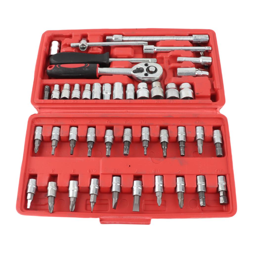 46PCS Vehicle Repair Ratchet Screwdriver Tool Complete Polished Surface for Motorcycle Bicycles