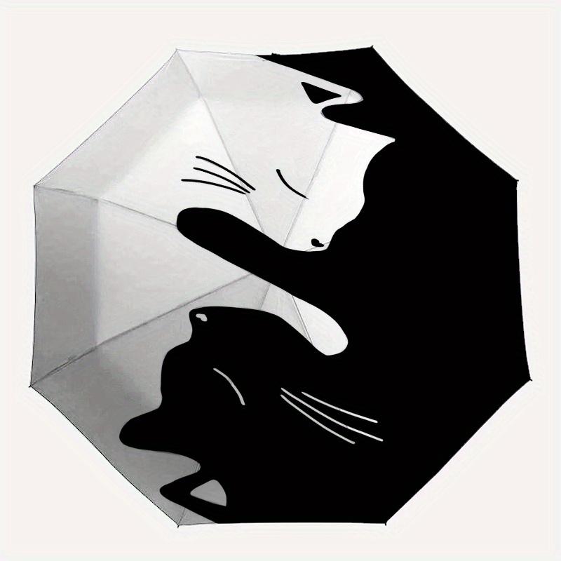 Katze, Minimalistischer Automatischer Faltregenschirm 8 Rippen, Langlebiger Eisenrahmen, Kompakter Reise-Regenschirm mit Hellem Farbmuster, Geeignet für Draußen,
