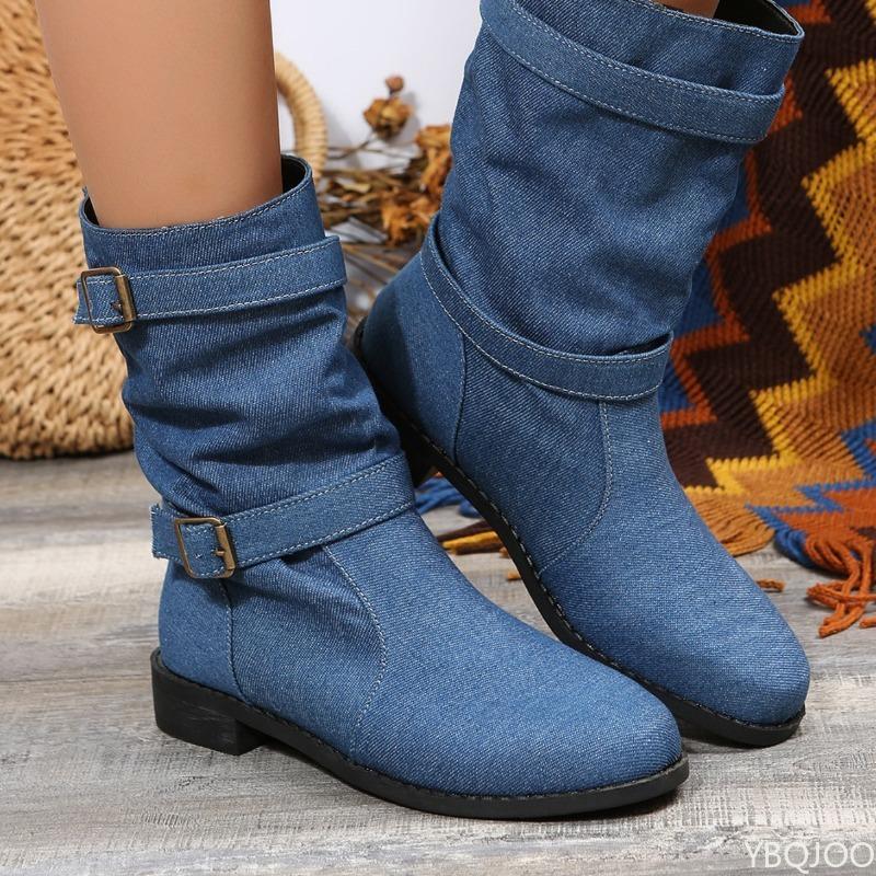 Elegant minimalist Women's Mid Calf Boots Fashionable Round Toe Women Platform Shoes Comfortable Solid Color Ankle Boots