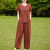 Women's Summer Printed 2-Piece Outfit, Plus Size Casual Short Sleeve Top & Pants Set (XL-5XL)