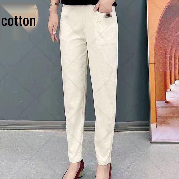 

Women s Plus Size Cropped Elastic Waist Harem Pants - Casual & Stylish for Middle-Aged Women 4XL абрикосовый