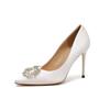 White high heels silk new pointed rhinestone thin heel shallow mouth wedding dress bridal banquet shoes