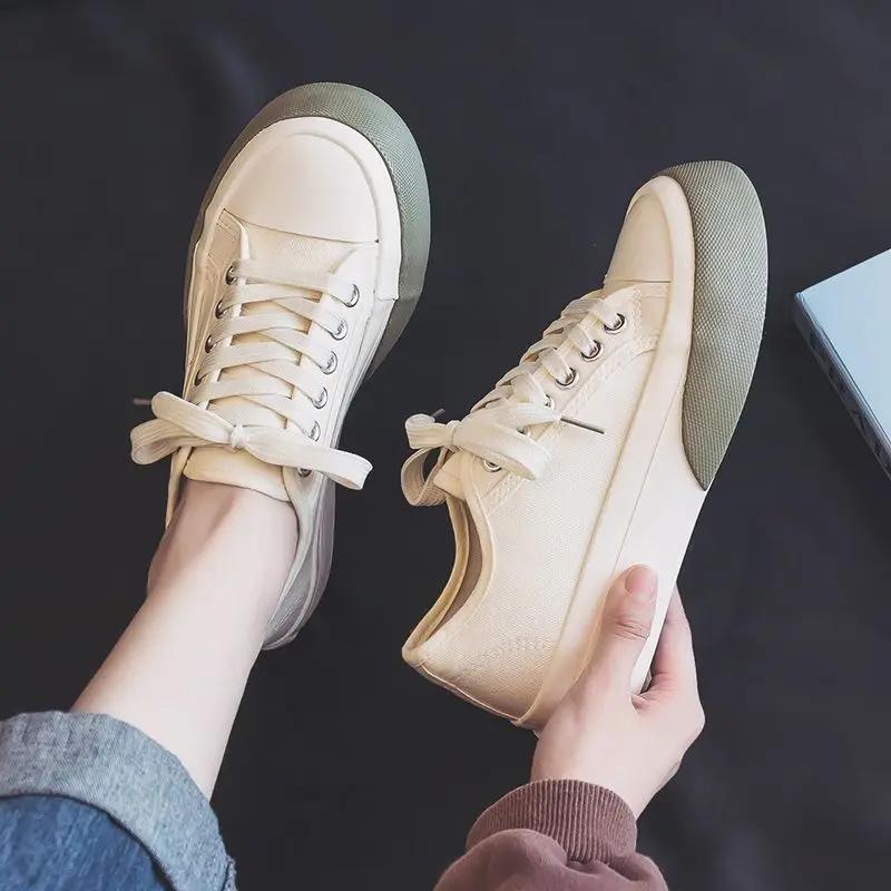 Fashion Stylish Casual Lace Up Women's Canvas Shoes On Sale Walking Fashion 2025 Korean Original New In Designer Luxury Ladies Footwear